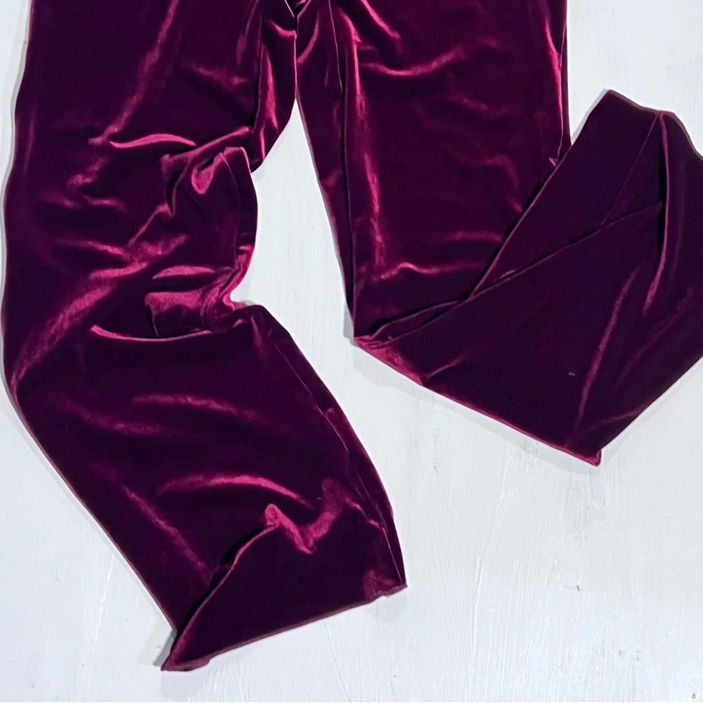 Cranberry velvet bodysuit one piece unitard leotard long sleeve pants jumpsuit - Picture 4 of 12